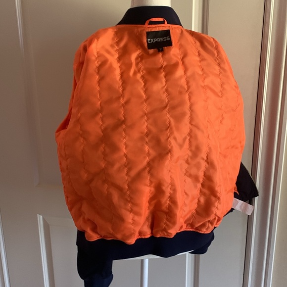 Express bomber jacket navy with gold zipper and lace-up  detail on shoulders - Picture 8 of 8